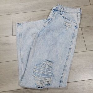 Gap Womens Baggy Low Rise Straight Leg Jeans Size 27/4 Acid Wash Blue Distressed